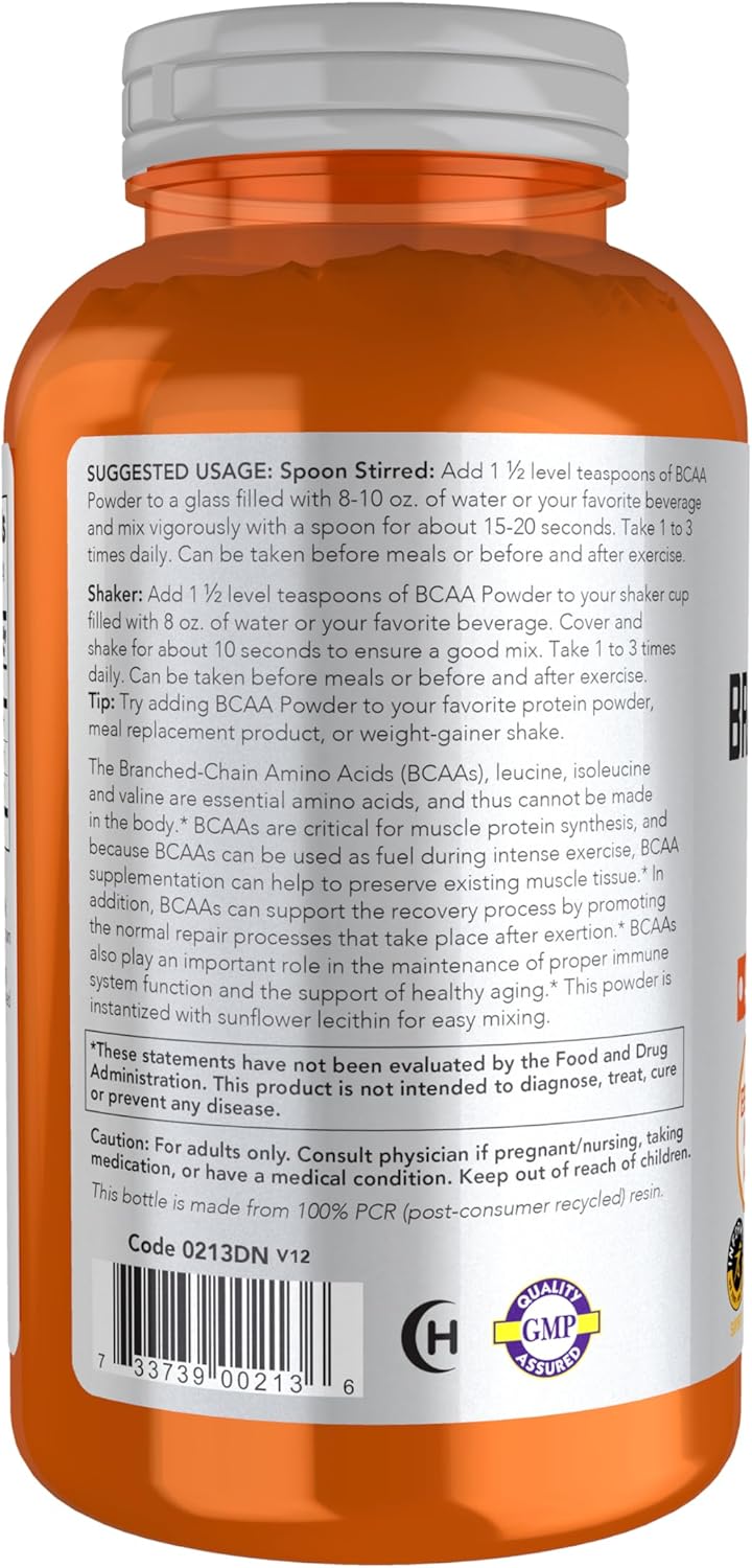 NOW Foods Sports Nutrition, Branched Chain Amino Acid Powder with Leucine, Isoleucine, and Valine, 12-Ounce