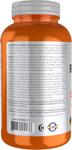 NOW Foods Sports Nutrition, Branched Chain Amino Acid Powder with Leucine, Isoleucine, and Valine, 12-Ounce