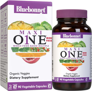Bluebonnet Nutrition Maxi One (Iron-Free), Whole Food Multiple, Enzymes, Energy, Vitality, Gluten, Soy & Green Free, Kosher, Vegetarian Friendly, Non-GMO, 90 Count