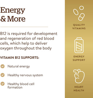 Solgar Vitamin B12 500 mcg, 250 Vegetable Capsules - Energy Metabolism - Nervous System Support - Promotes Heart Health - Non-GMO, Vegan, Gluten Free, Dairy Free, Kosher, Halal - 250 Servings