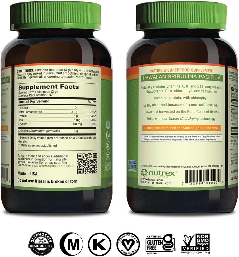 Nutrex Hawaii, Pure Hawaiian Spirulina Powder, Vegan, Supports Immune System, Heart, Cells and Energy, 5 Ounce