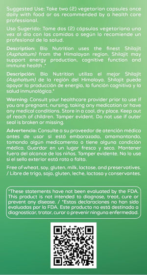 Bio Nutrition Shilajit (Asphaltum), 60 Vegetarian Capsules (500 mg per Capsule)