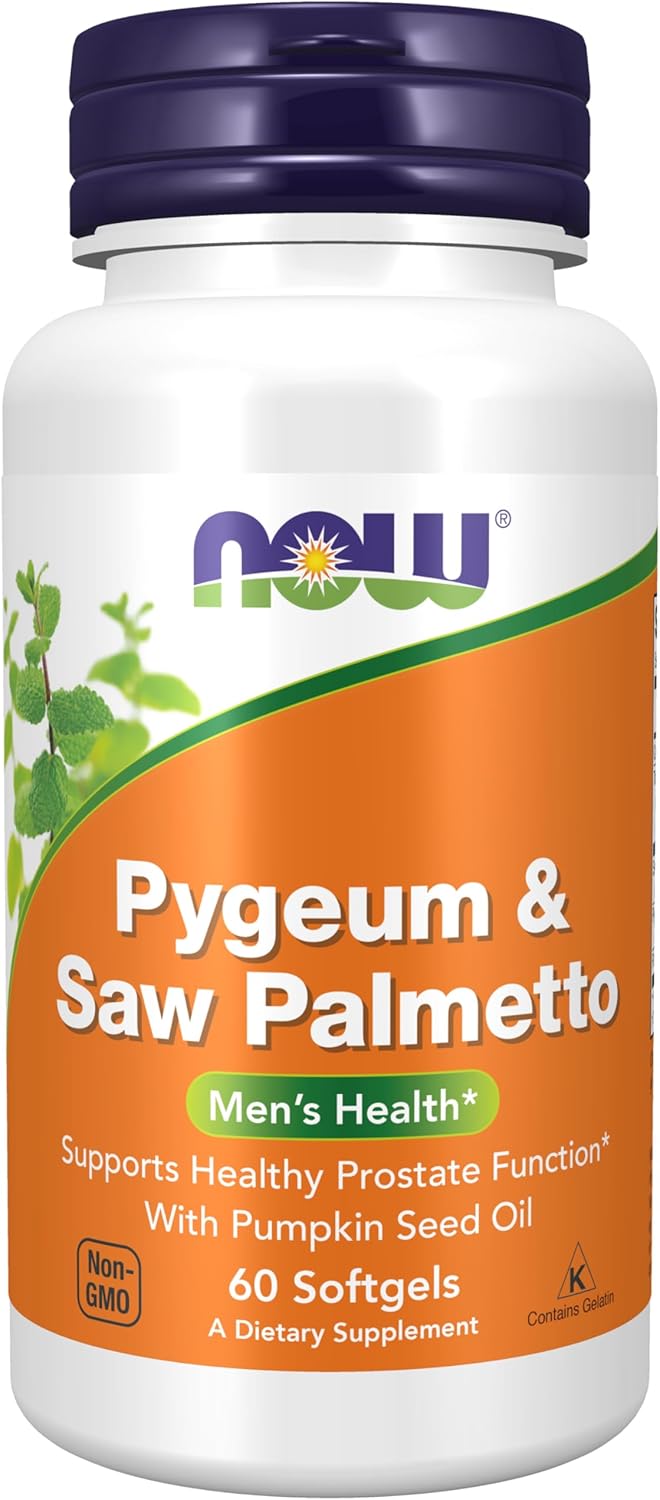 NOW Foods Supplements, Pygeum &amp; Saw Palmetto with Pumpkin Seed Oil, Men&#39;s Health*, 60 Softgels