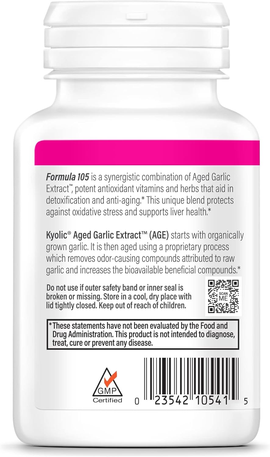Kyolic Aged Garlic Extract Formula 105, Detox and Anti-Aging, 100 Capsules