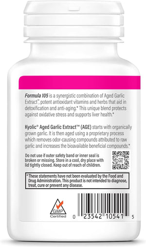 Kyolic Aged Garlic Extract Formula 105, Detox and Anti-Aging, 100 Capsules