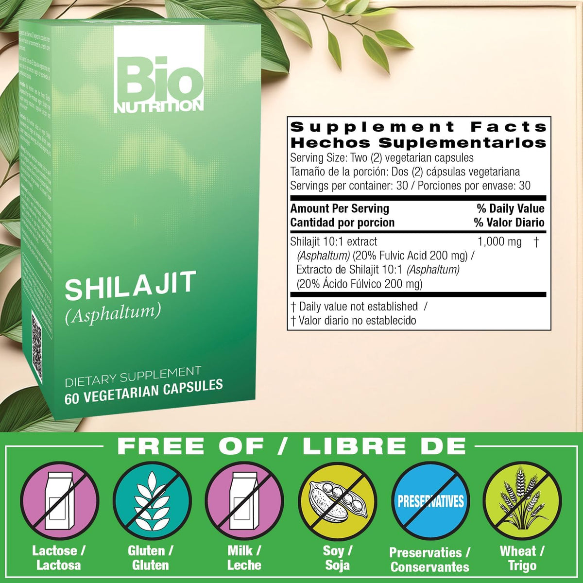 Bio Nutrition Shilajit (Asphaltum), 60 Vegetarian Capsules (500 mg per Capsule)
