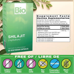 Bio Nutrition Shilajit (Asphaltum), 60 Vegetarian Capsules (500 mg per Capsule)