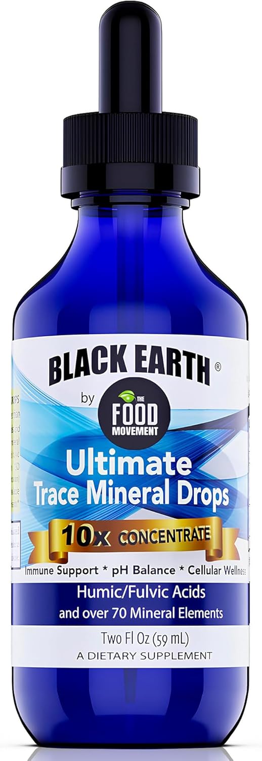 The Food Movement Co. Black Earth Ultimate Trace Minerals 10x Strength, Fulvic Acid &amp; Humic Acid, Non GMO Vegan Dropper, 1 Ounce - Ideal Supplement for Athletes