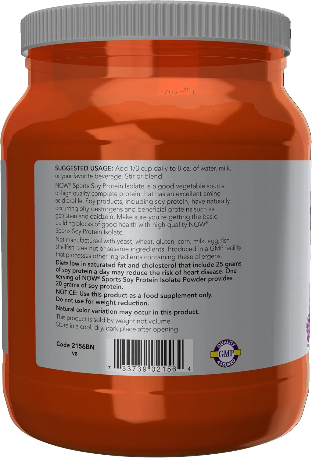 NOW Foods Sports Nutrition, Soy Protein Isolate 20 G, 0 Carbs, Unflavored Powder, 1.2-Pound