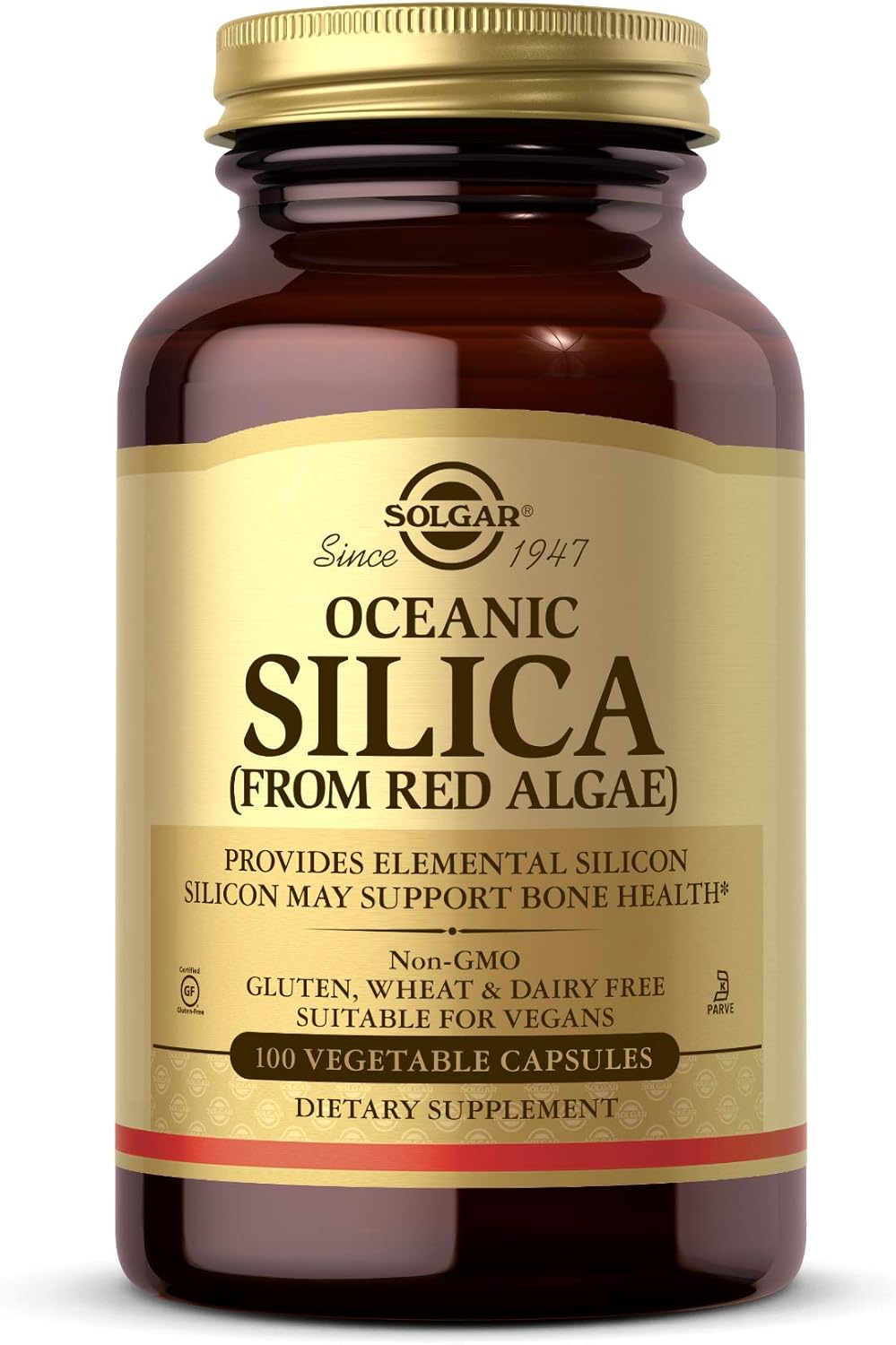Solgar Oceanic Silica from Red Algae 25 mg, 100 Vegetable Capsules - Excellent Source of Calcium, Supports Bone Health - Non-GMO, Vegan, Gluten Free, Dairy Free, Kosher - 50 Servings
