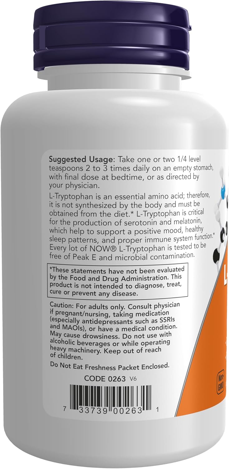 NOW Foods Supplements, L-Tryptophan Powder, Free-Form, Supports Relaxation*, Amino Acid, 2-Ounce