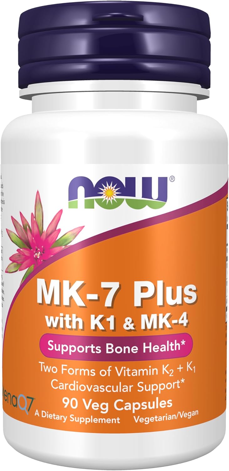 NOW Foods Supplements, MK-7 Plus with K1 &amp; MK-4, Supports Bone Health*, 90 Veg Capsules