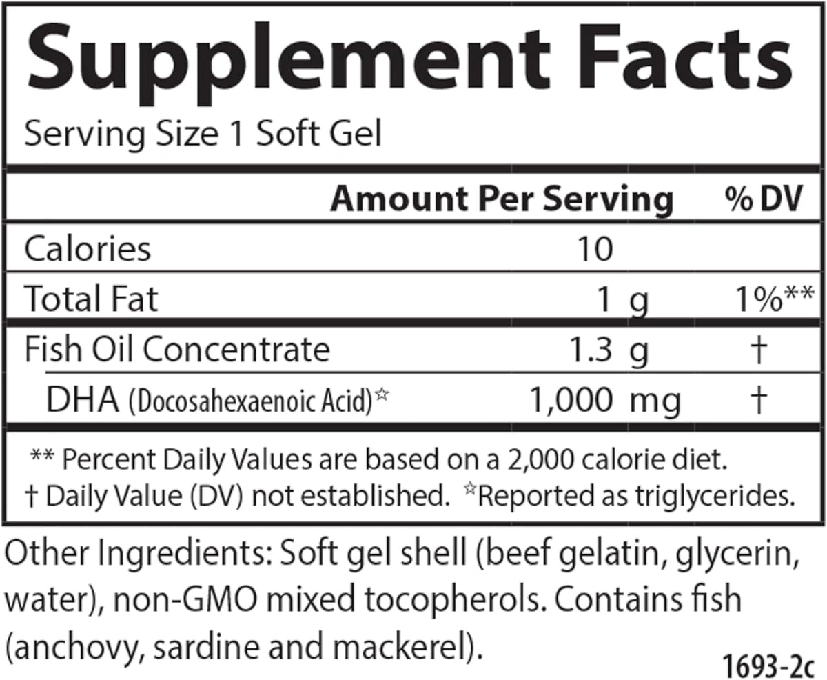 Carlson - Elite DHA Gems, 1000 mg DHA, Wild Caught, Sustainably Sourced, Brain Function &amp; Healthy Vision, 120 Softgels
