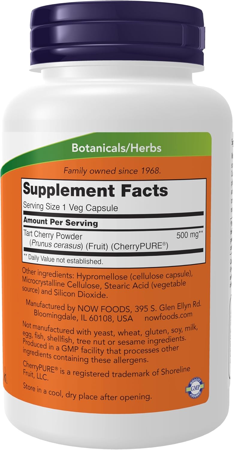 NOW Foods Supplements, Tart Cherry (Prunus cerasus) 500 mg, 50:1 Concentrate, Herbal Supplement, 90 Veg Capsules
