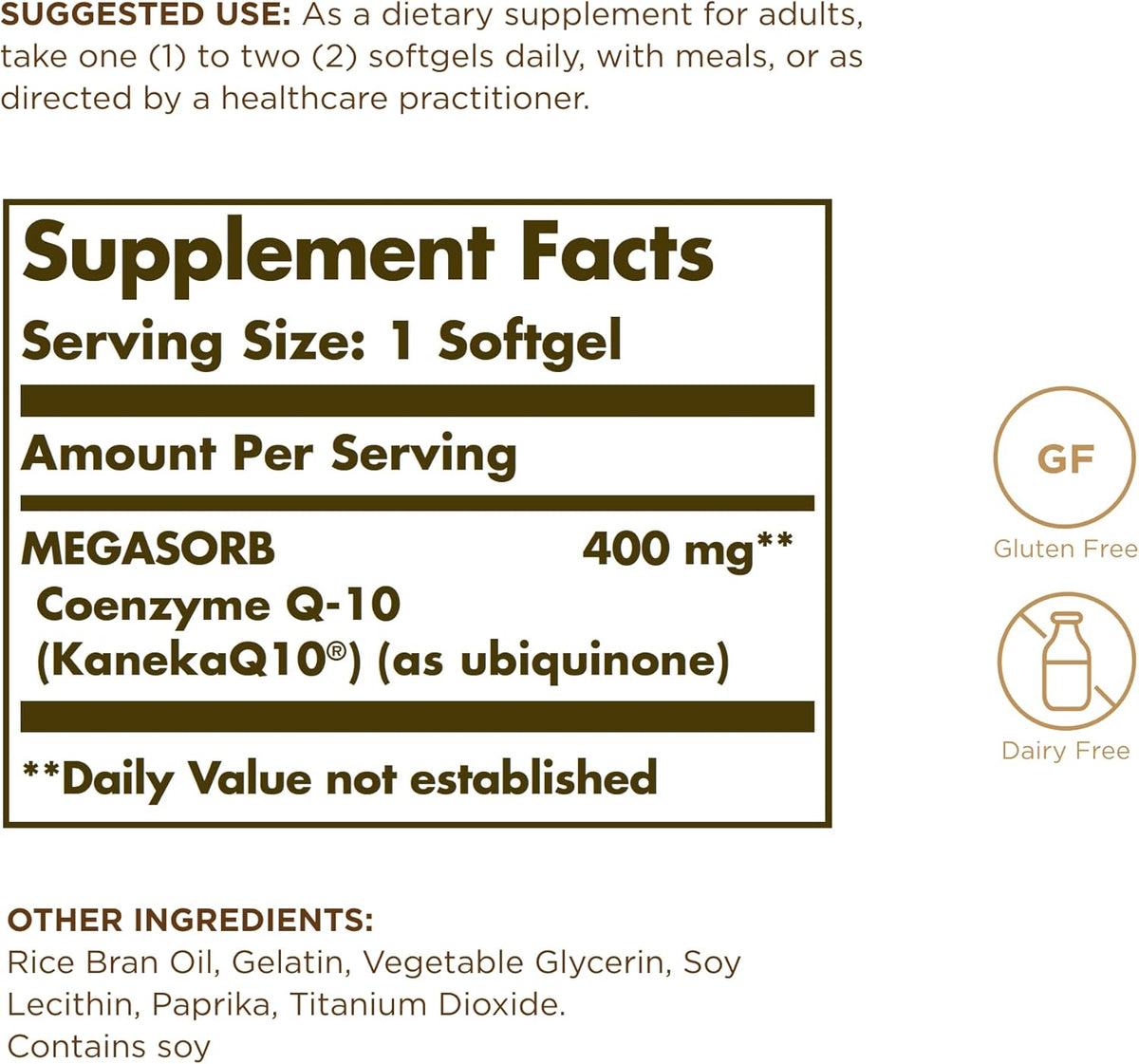SOLGAR Megasorb CoQ-10 400 mg - 30 Softgels - Enhanced Absorption - Gluten Free, Dairy Free - 30 Servings