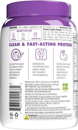 Bluebonnet Grass Fed Whey Protein Isolate 26 g Energy & Workout Recovery BCAA Amino Acids - Gluten-Free, Non-GMO, Soy-Free Vanilla Protein Powder for Women & Men - 14 Servings