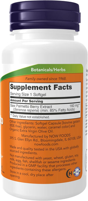 NOW Foods Supplements, Saw Palmetto Extract (Serenoa repens) 160 mg, Men's Health*, 120 Softgels