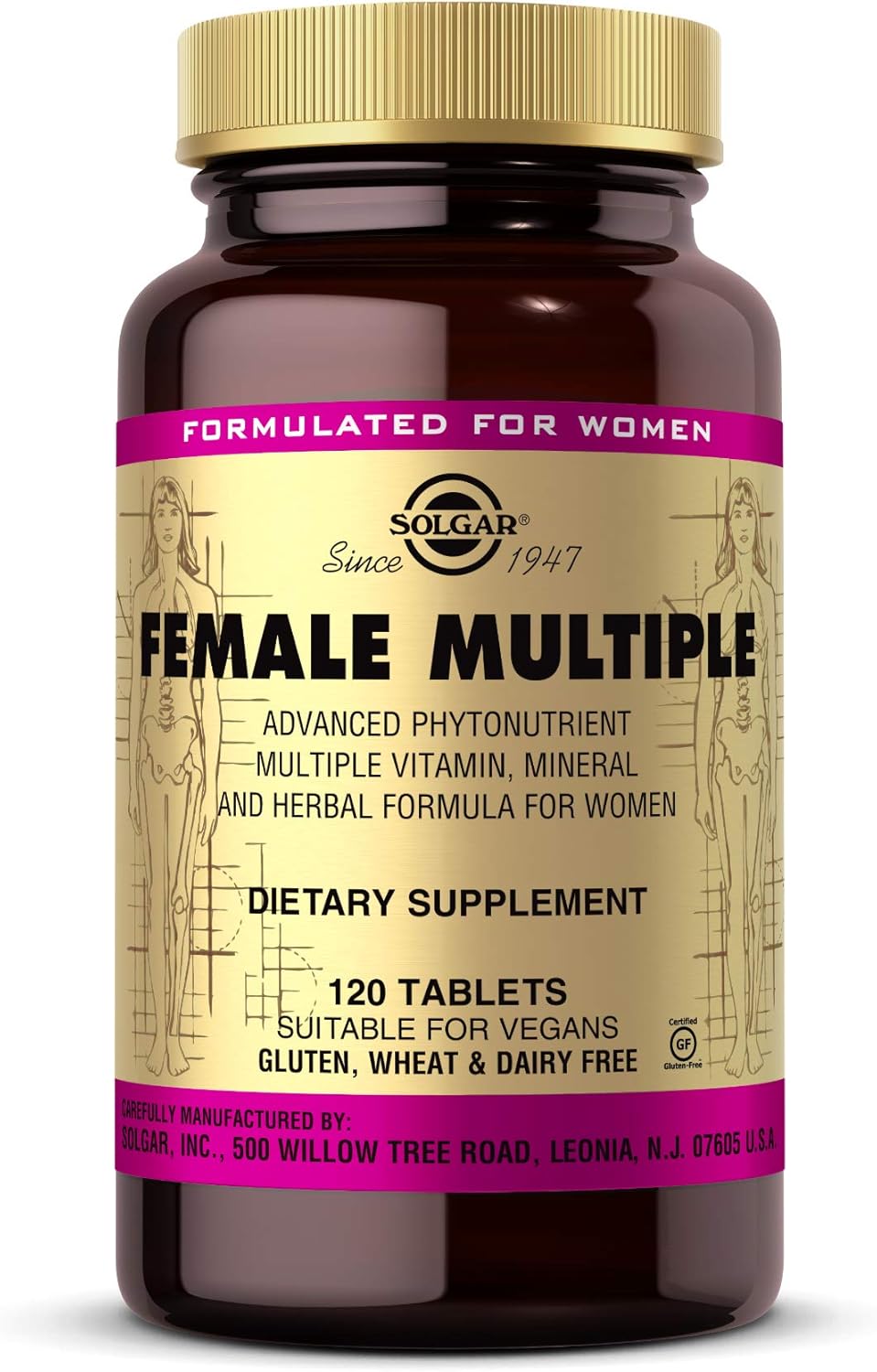 Solgar Female Multiple, 120 Tablets - Multivitamin, Mineral &amp; Herbal Formula for Women - Advanced Phytonutrient - Vegan, Gluten Free, Dairy Free, Kosher - 40 Servings