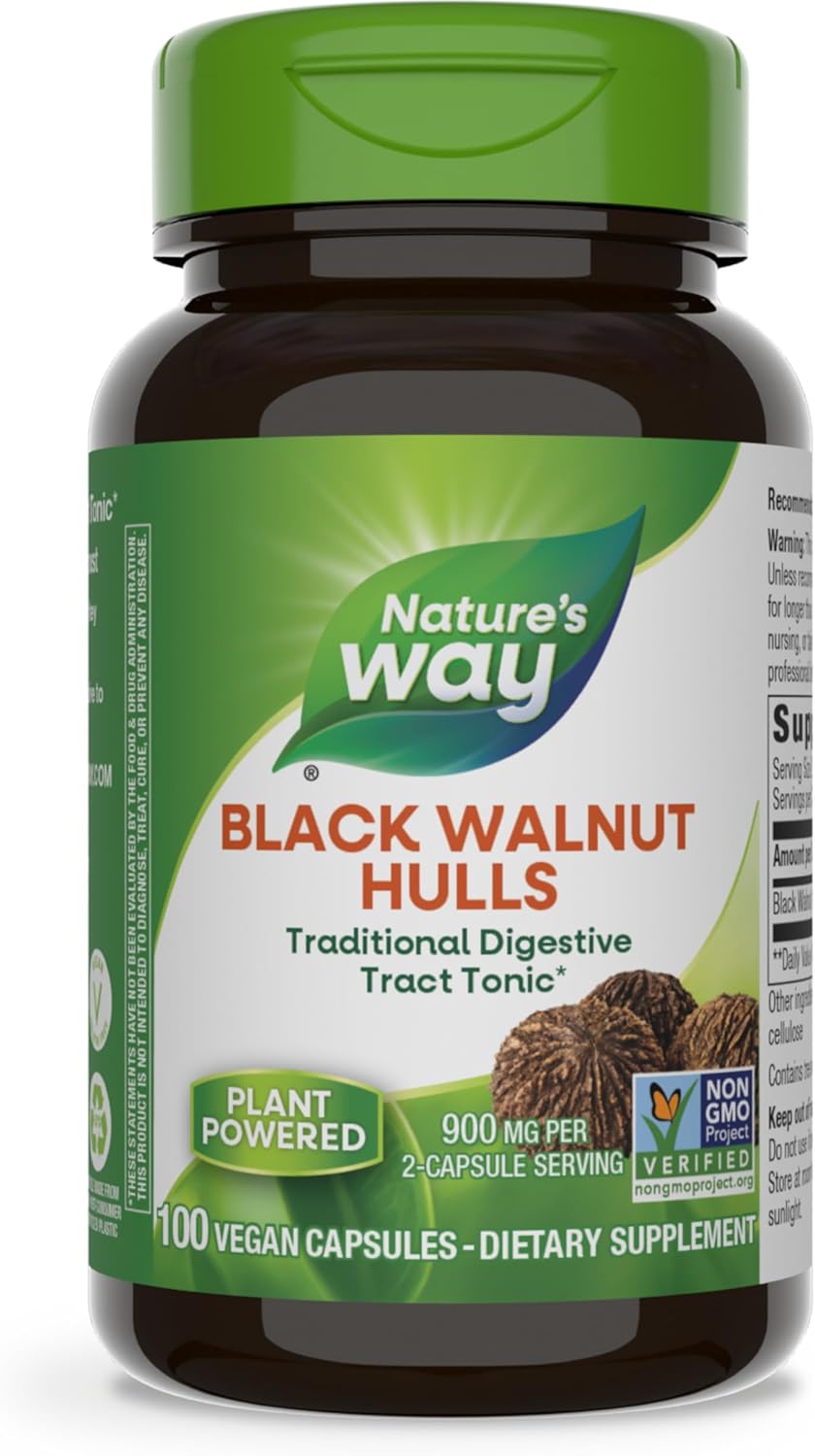 Nature&#39;s Way Black Walnut Hulls, Traditional Digestive Tract Tonic*, 900 mg per 2-Capsule Serving, Non-GMO Project Verified, Vegan, 100 Capsules