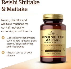 Solgar Multi-Mushroom Complex, 50 Vegetable Capsules - Reishi, Shiitake, Maitake Mushroom Extract - Natural Source of Beta Glucans - Non-GMO, Vegan, Gluten Free, Dairy Free - 50 Servings