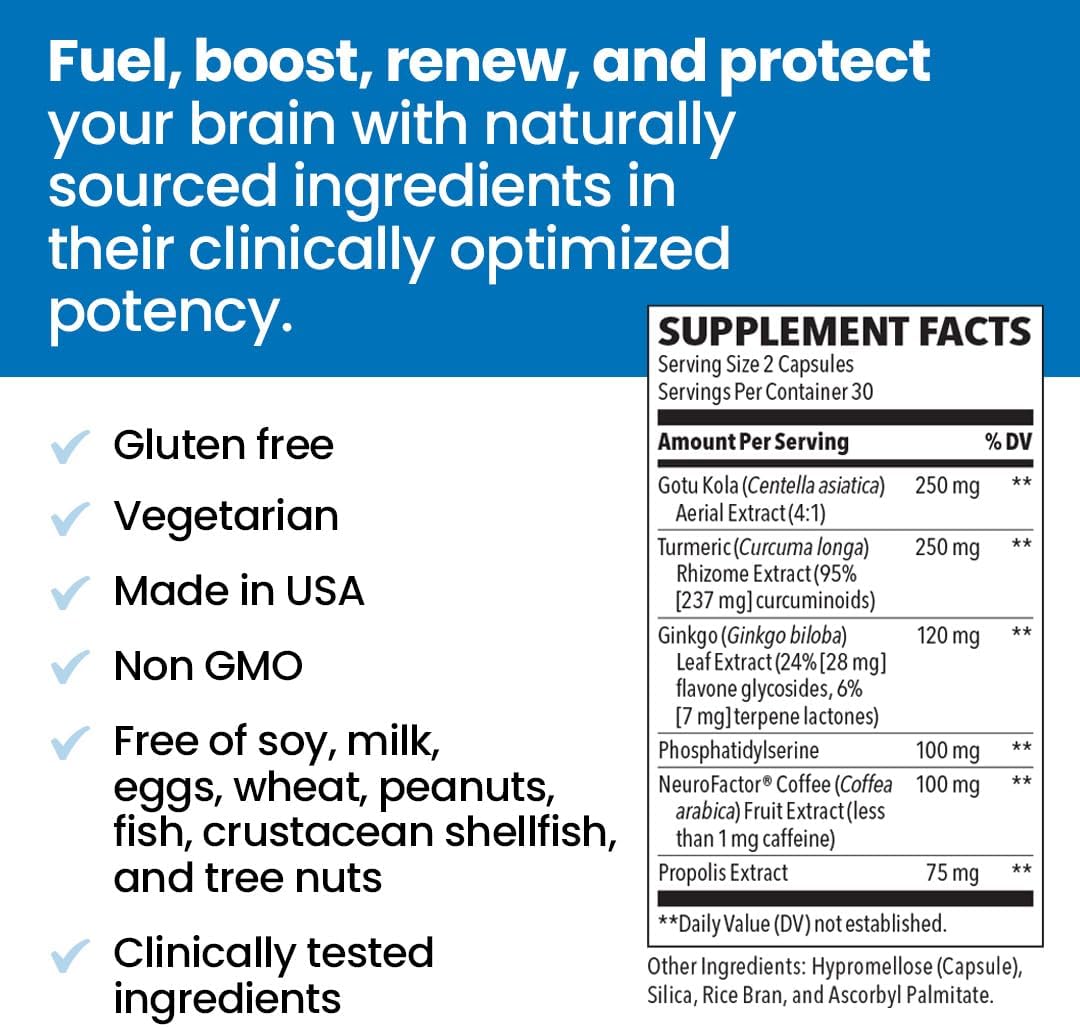 NeuroQ Memory &amp; Focus - Boosts Cognitive Performance &amp; Healthy Brain Function - Neuroprotective Formula by Dr. Dale Bredesen - Gotu Kola Ginkgo Phosphatidylserine Coffee Fruit &amp; Propolis - 60 Capsules