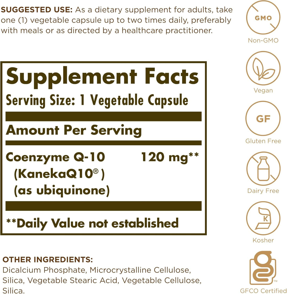 Solgar Vegan CoQ-10 120 mg - 60 Vegetable Capsules - Antioxidant Health - Non-GMO, Gluten Free, Dairy Free, Kosher - 60 Servings