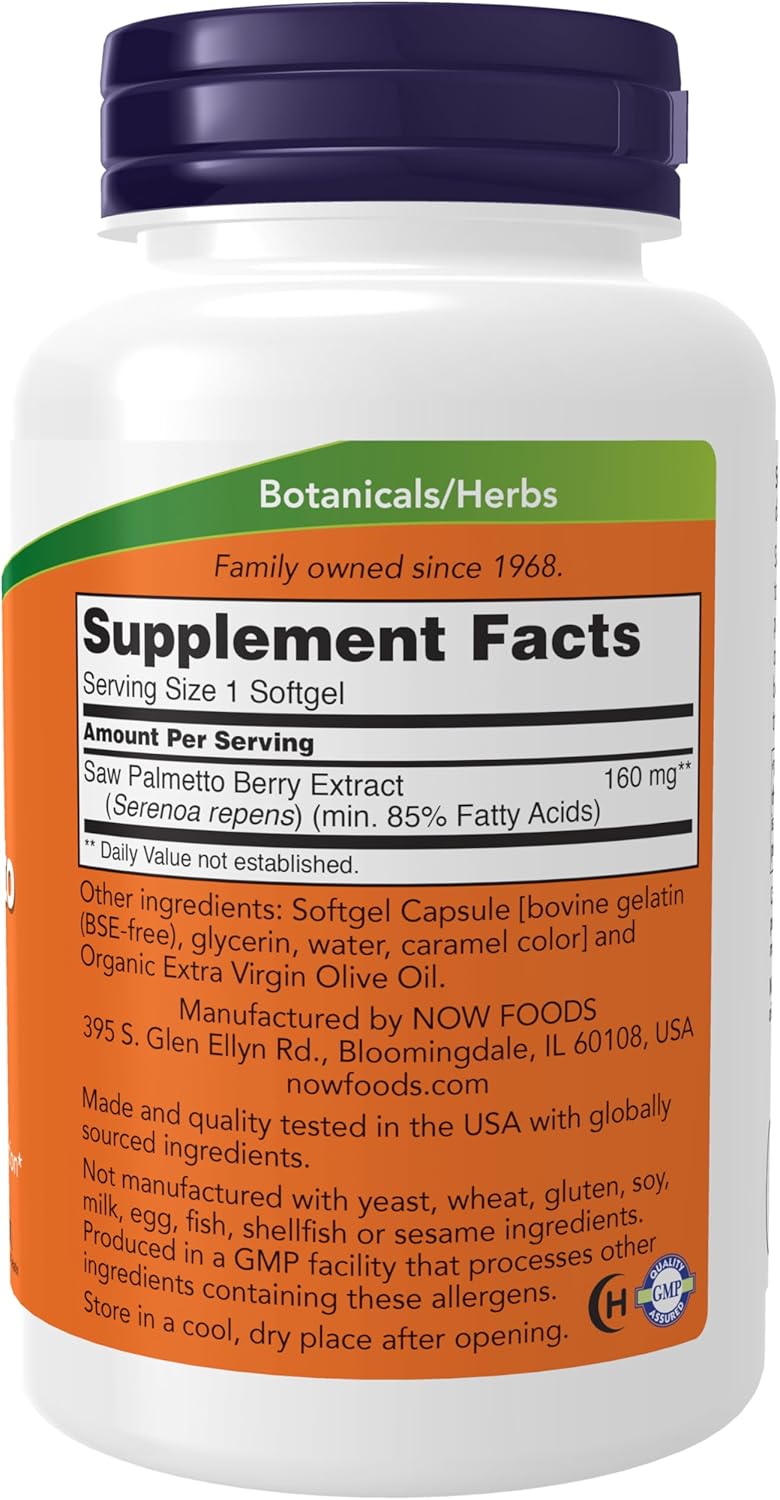 NOW Foods Supplements, Saw Palmetto Extract (Serenoa repens) 160 mg, Men&#39;s Health*, 240 Softgels