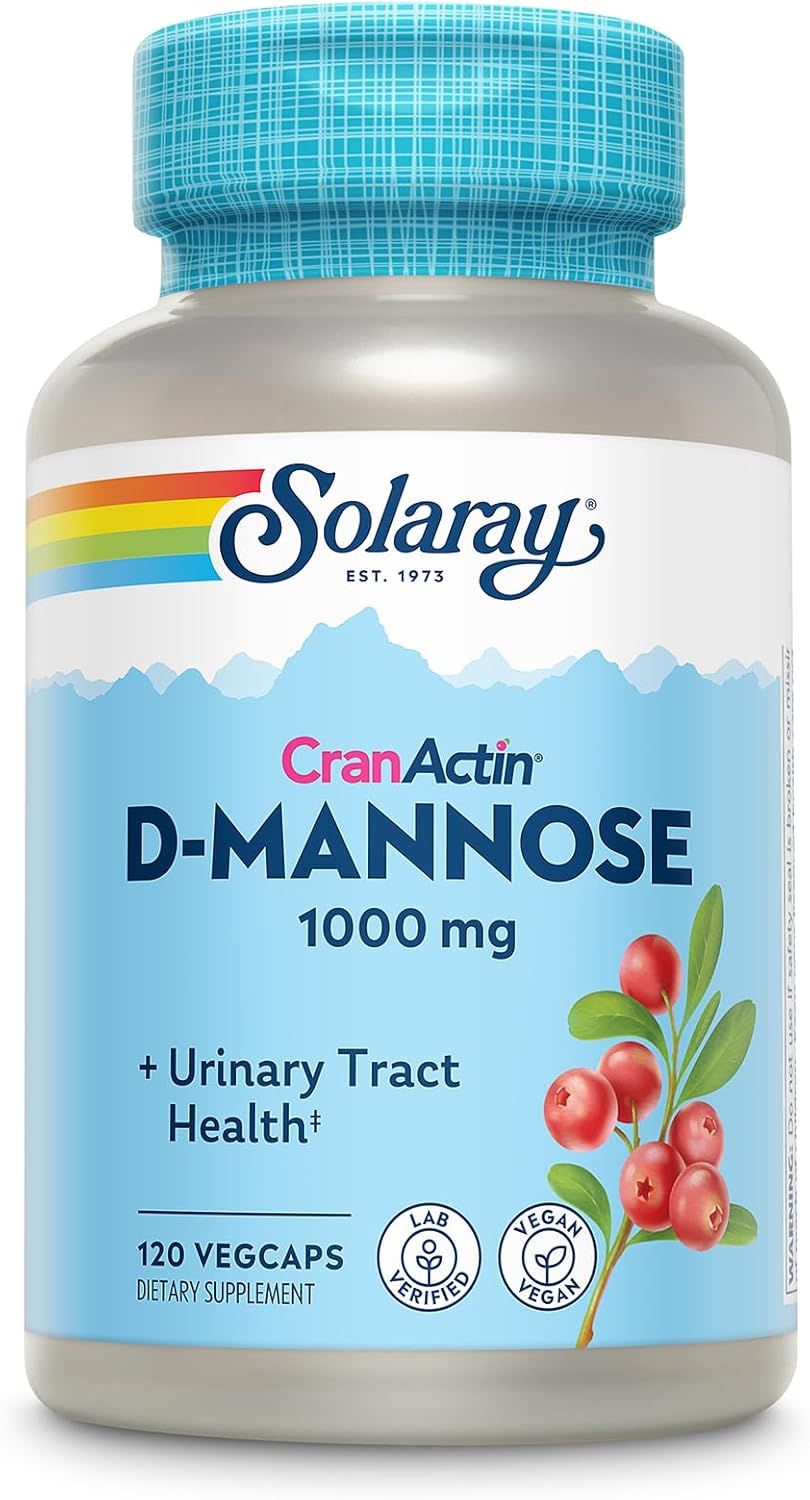 SOLARAY D-Mannose 1000mg with CranActin Cranberry Extract - D Mannose and Cranberry Supplement with Vitamin C - Supports Urinary Tract Health - Vegan, 60-Day Guarantee, 60 Serv, 120 VegCaps