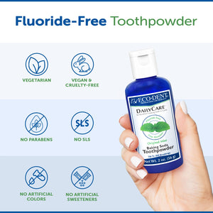 Eco-Dent DailyCare Baking Soda Toothpowder, Original Mint - SLS & Fluoride-Free Toothpaste Powder with Minerals & Essential Oils, Toothpaste Alternative + DailyRinse Single-Use Pack