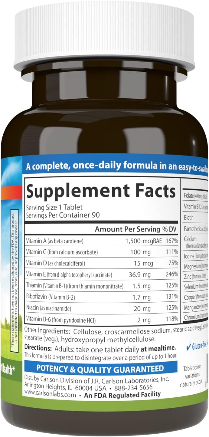 Carlson - Mini-Multi, Vitamins & Minerals, Immune Support & Heart Health, Optimal Wellness, 90 mini tablets.