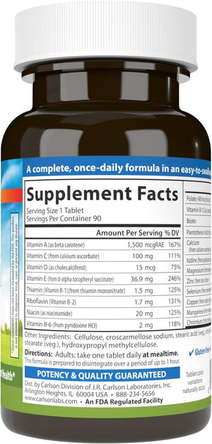 Carlson - Mini-Multi, Vitamins & Minerals, Immune Support & Heart Health, Optimal Wellness, 90 mini tablets.