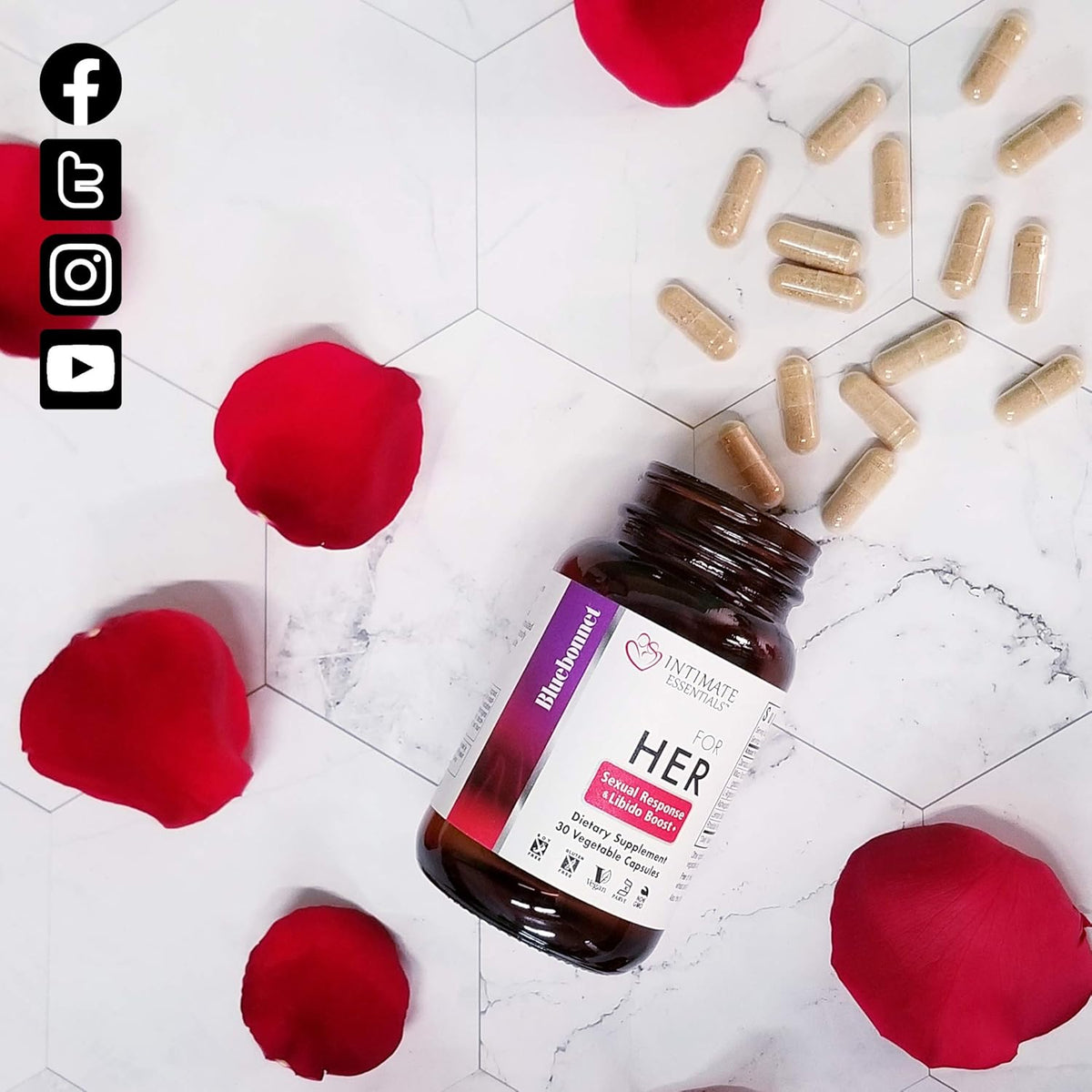 Bluebonnet Nutrition Intimate Essentials for Her Sexual Response &amp; Libido Boost*, Non-GMO, Vegan, Kosher, Gluten-Free, Soy-Free, Milk-Free, 60 Vegetable Capsules, 30 Servings