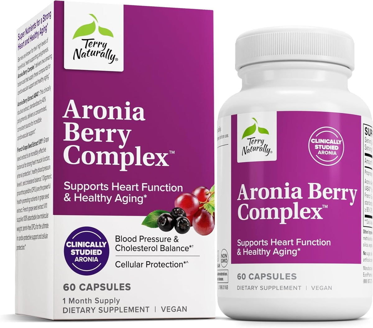 Terry Naturally Aronia Berry Complex - Antioxidant Support Supplement with Grape Seed Extract - Dietary Supplement Formula to Support Healthy Heart Function - 60 Capsules (60 Servings)