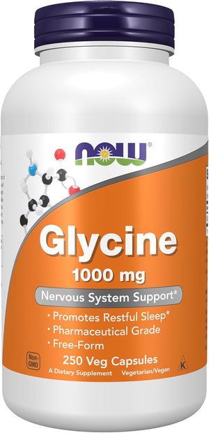 Now Supplements, Glycine 1,000 mg Free-Form, Neurotransmitter Support*, 250 Veg Capsules