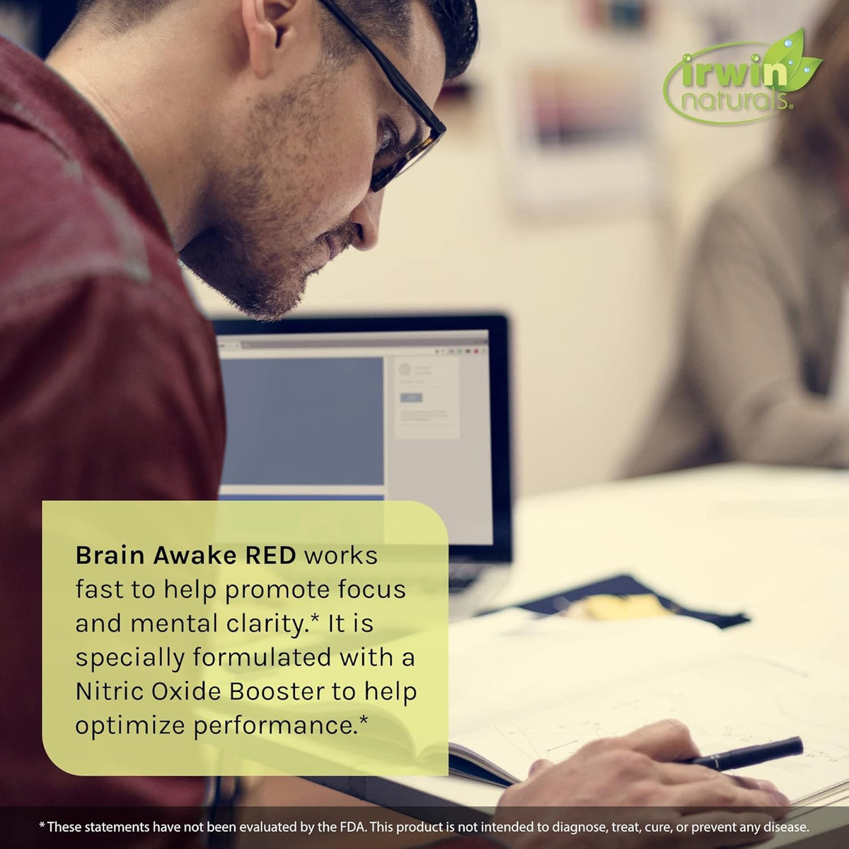 Irwin Naturals Brain Awake RED with Nitric Oxide Booster - 60 Liquid Soft-Gel - Support Brain Health & Optimize Performance - 20 Total Servings