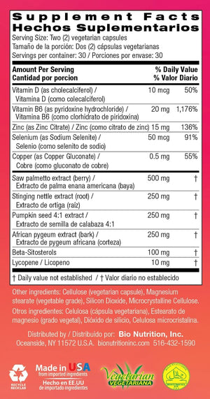 Bio Nutrition Prostate Wellness Support Supplement 60 Vegetarian Capsules | Natural Formula for Men’s Health | Promotes Healthy Prostate Function | Supports Urinary Health & Hormonal Balance
