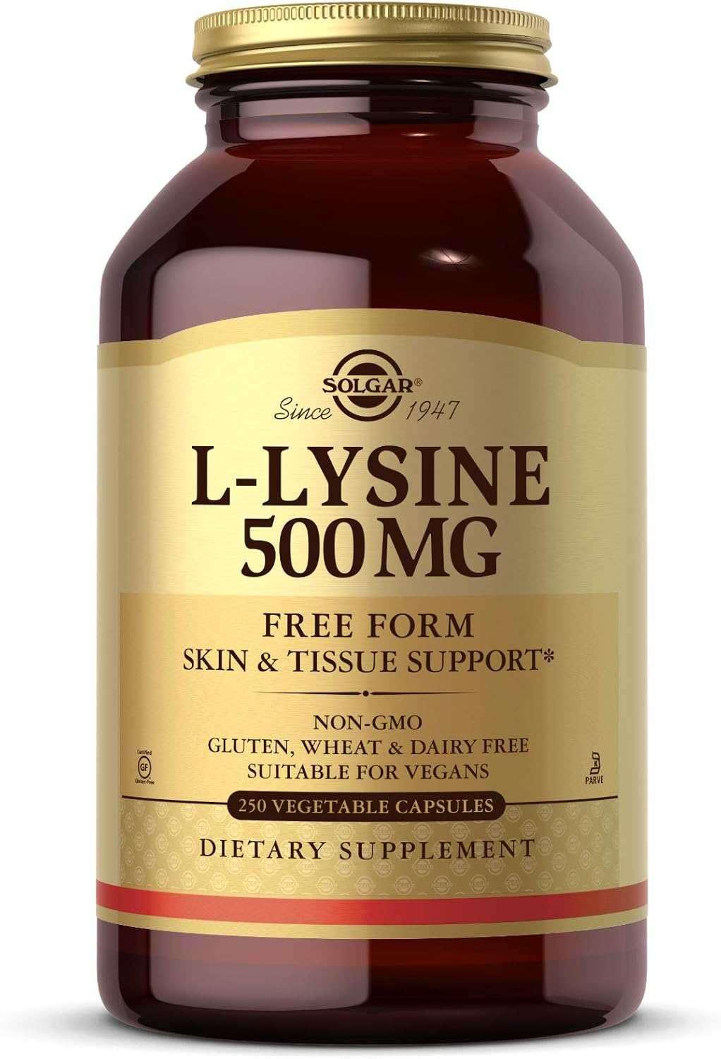 Solgar L-Lysine 500 mg, 250 Vegetable Capsules - Enhanced Absorption &amp; Assimilation - Promotes Integrity of Skin &amp; Lips - Collagen Support - Amino Acids - Non-GMO, Vegan, Gluten Free