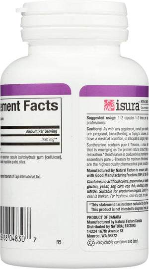 Natural Factors Stress-Relax Suntheanine L-Theanine 125 mg, Non-Drowsy Stress Support for Mental Calmness and Relaxation, 60 Capsules