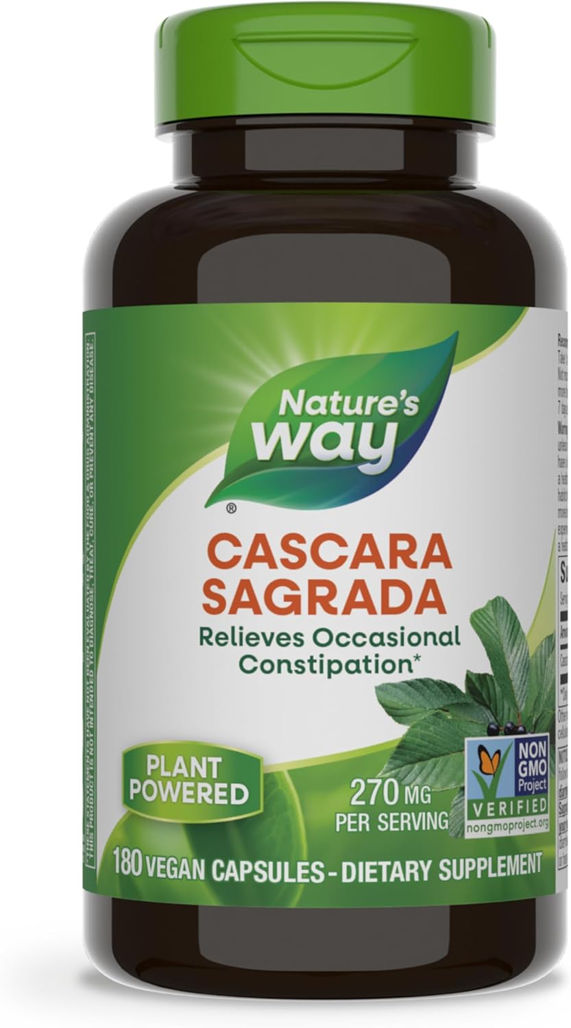 Nature’s Way Cascara Sagrada Bark, Occasional Constipation Relief*, Supports Regularity*, Non-GMO Project Verified, 270 mg per Serving, 180 Capsules