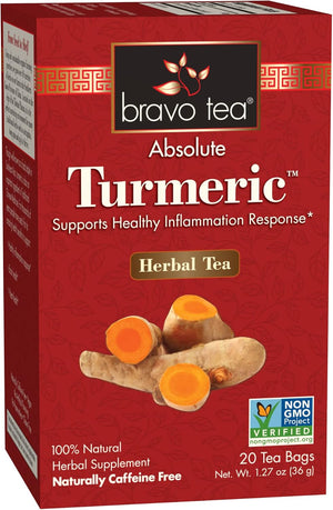 Bravo Teas & Herbs Tumeric Tea, Caffeine Free, 20 Tea Bags