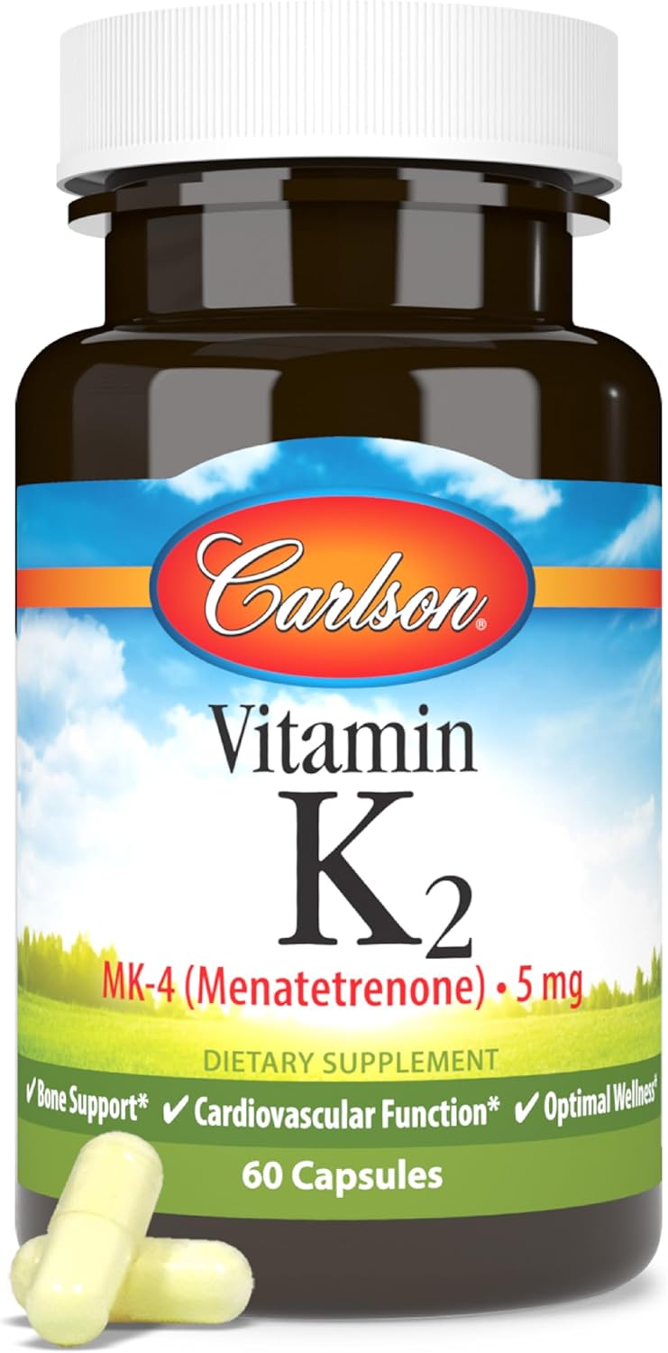 Carlson - Vitamin K2, MK-4 (Menatetrenone), Vitamin K Supplement, Bone &amp; Heart Health, K2 Vitamin, Soy-free, 60 capsules