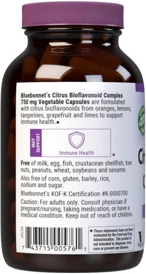 Bluebonnet Citrus Bioflavonoid Complex 750 mg Immune System Support - Hesperidin Citrus Bioflavonoids from Oranges Lemons Grapefruit & Limes - Non-GMO, Vegan, Gluten-Free - 90 Veggie Capsules
