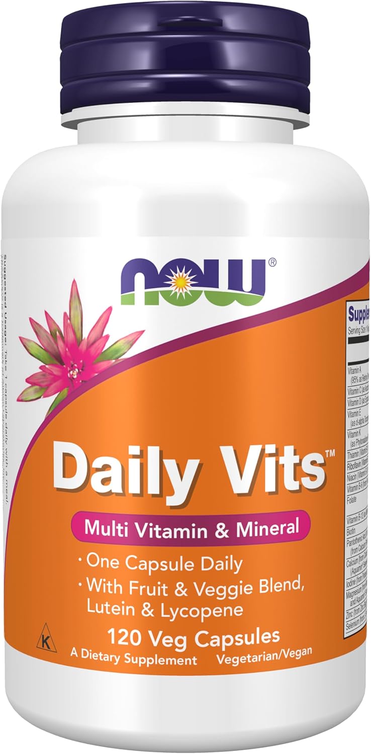 NOW Foods Supplements, Daily Vits™ with Fruit &amp; Veggie Blend, Lutein and Lycopene, 120 Veg Capsules