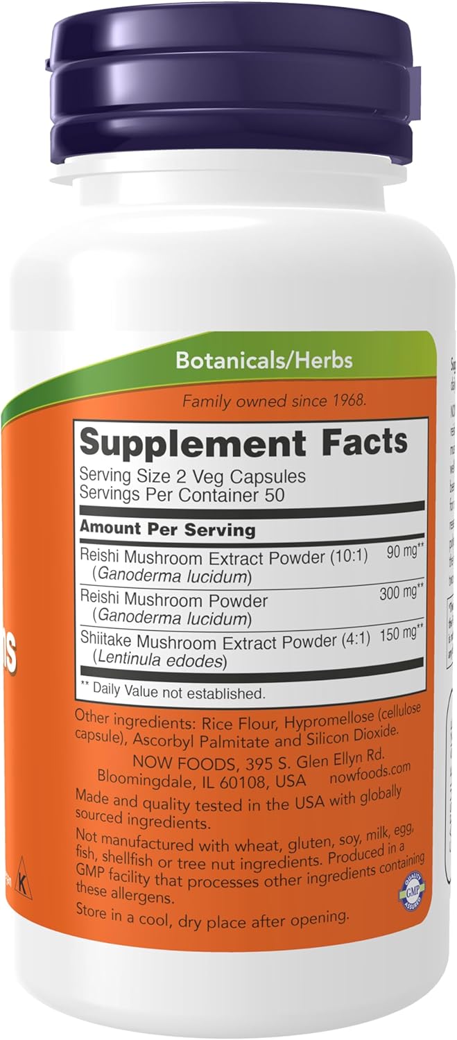 NOW Foods Supplements, Rei-Shi Mushrooms 270 mg, Reishi/Shiitake Blend, Super Mushrooms, 100 Veg Capsules