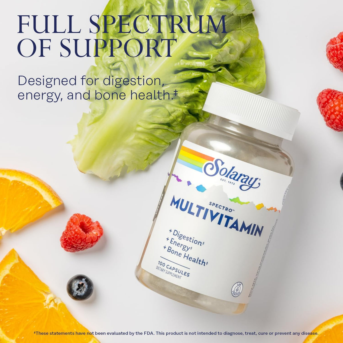 SOLARAY Spectro Multivitamin with Iron - Multi Vitamin with Calcium, Magnesium, Energizing Greens, Herbs &amp; Digestive Enzymes - Digestion, Energy, and Bone Health Support - 16 Servings, 100 Capsules