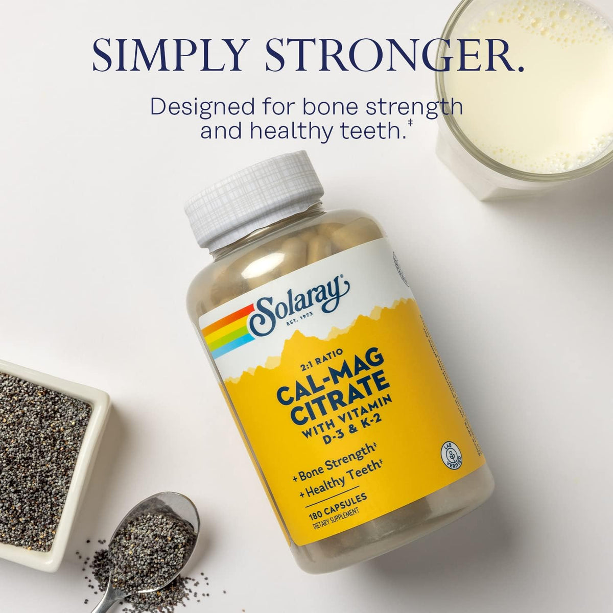 SOLARAY Calcium Magnesium Citrate w/Vitamin D3 K2 - Calcium Supplements for Women and Men - Bone and Heart Health Support - Cal Mag 2:1 Ratio, Plus Vitamin D 3 and K2, 60-Day Guarantee, 30 Servings