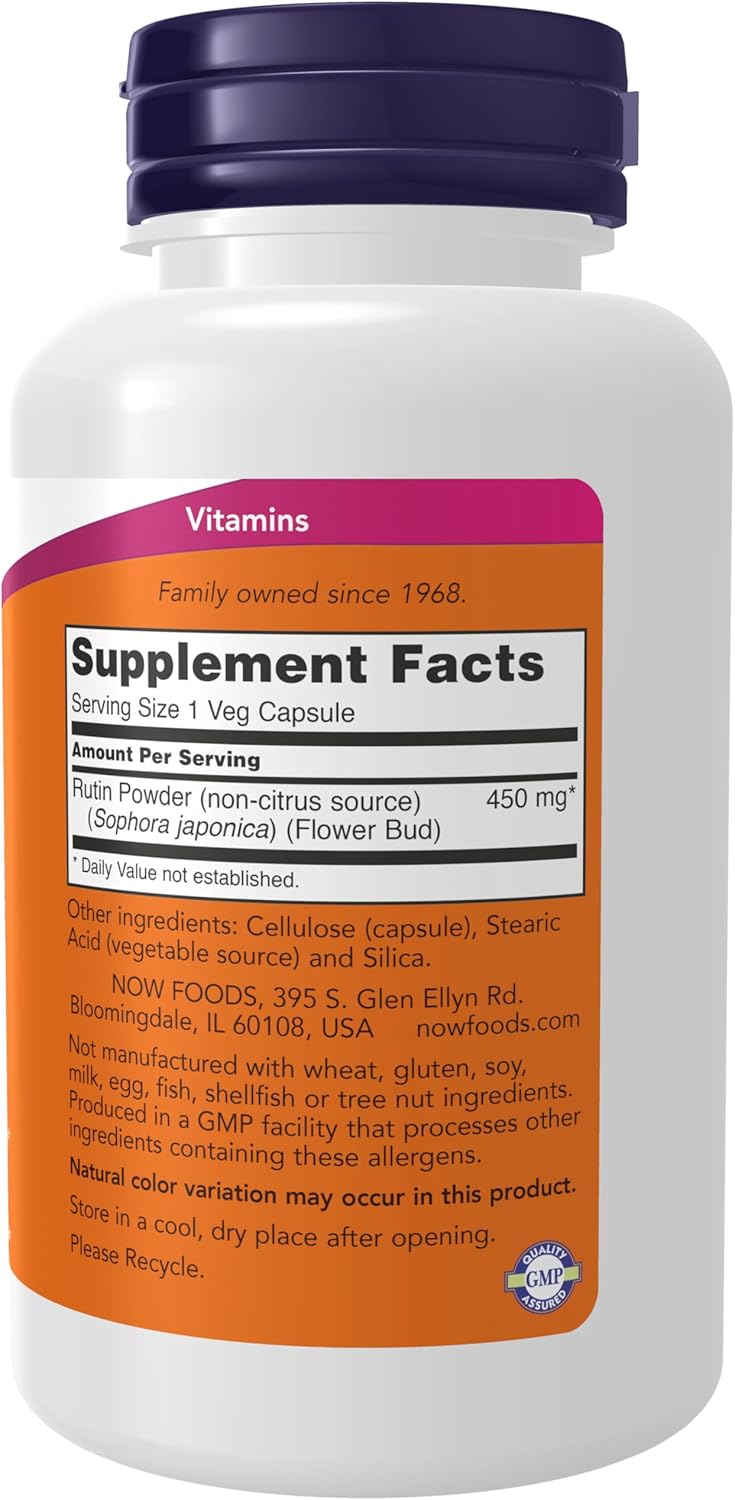 NOW Foods Supplements, Rutin (Sophora japonica) 450 mg, Free Radical Scavenger*, Cell Defense*, 100 Veg Capsules