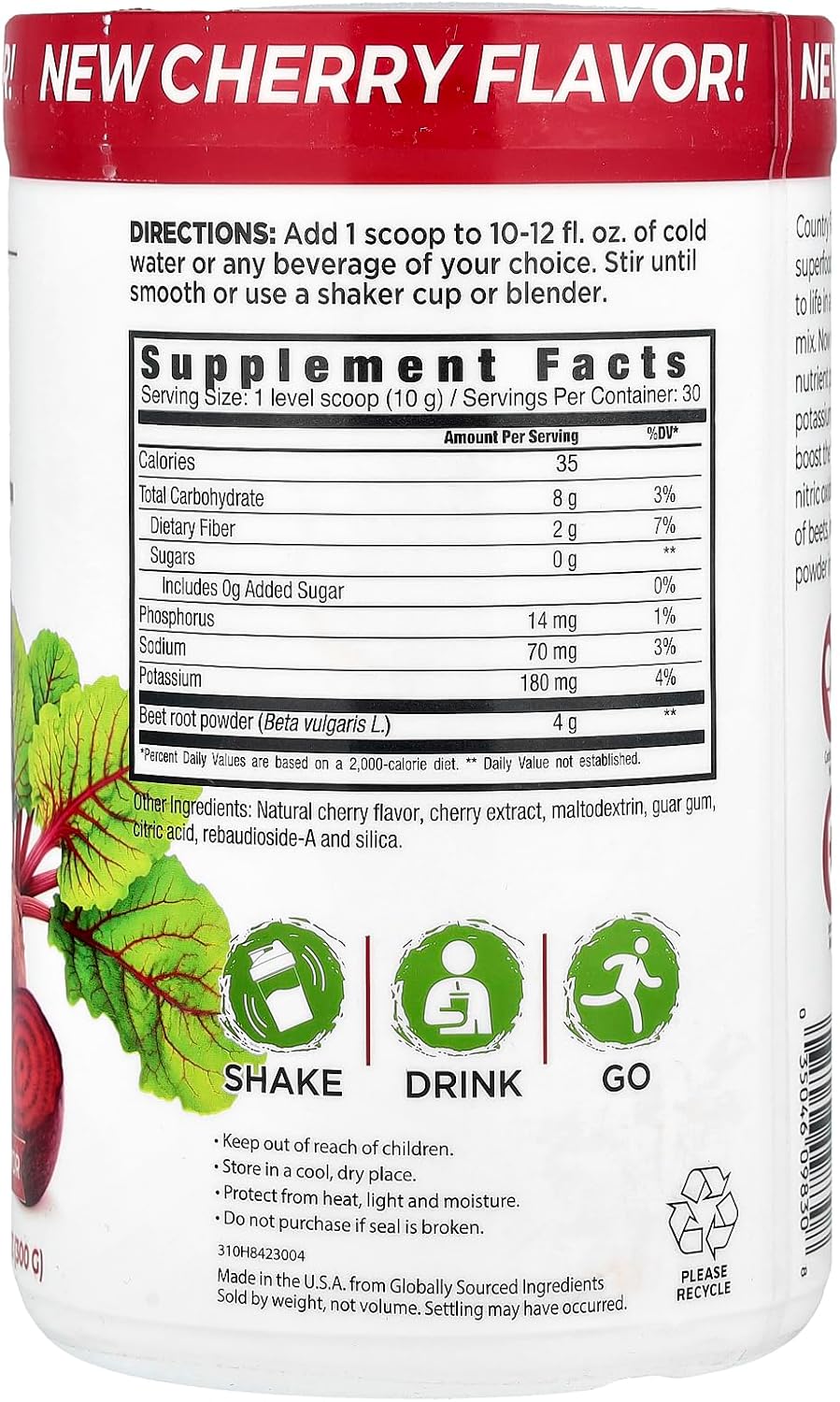 COUNTRY FARMS Bountiful Beets, Wholefood Beet Extract Superfood, Helps Support Healthy Circulation and Promote Energy, Nitric Oxide Boost, Cherry Flavor, 30 Servings