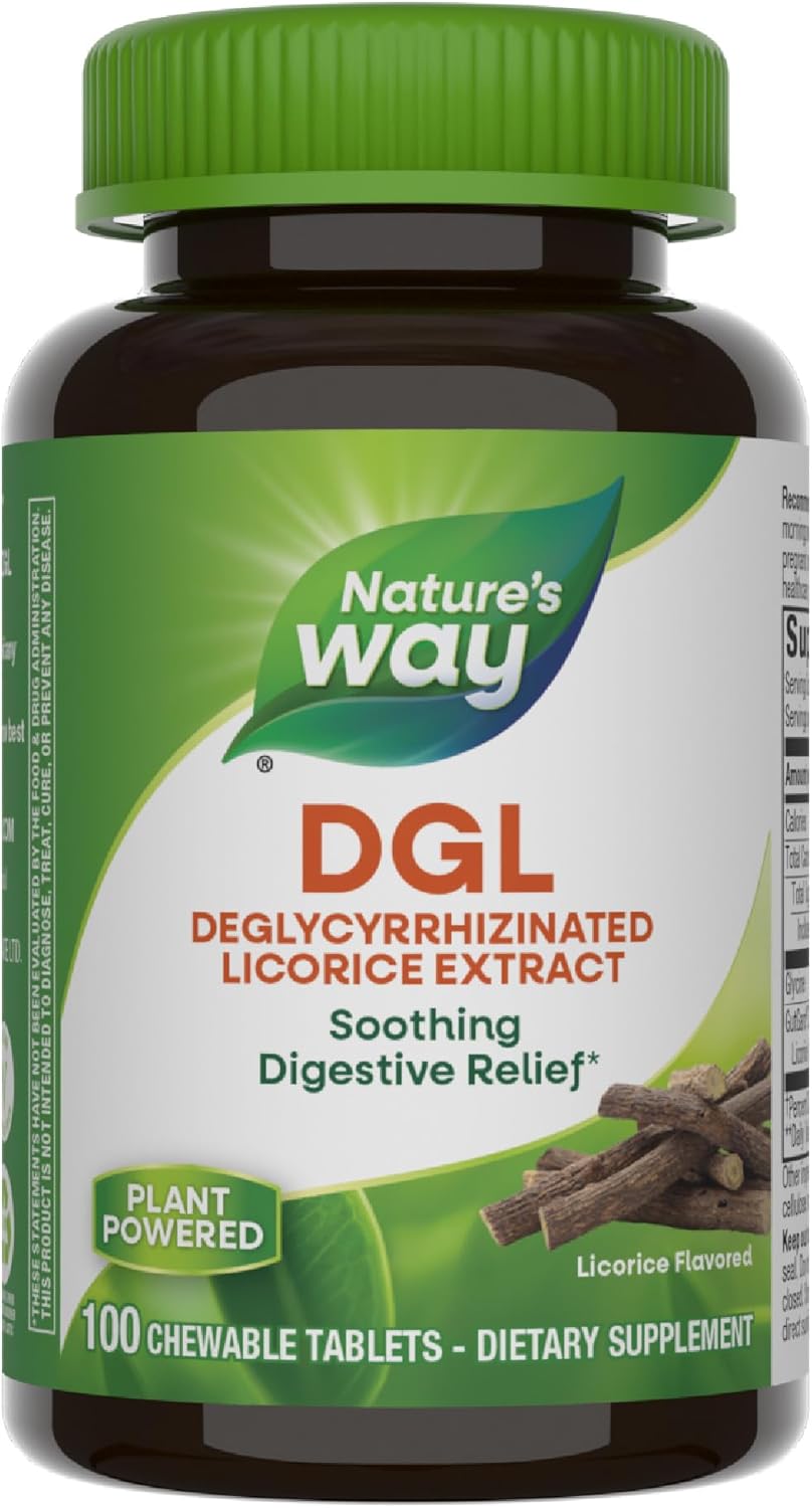 Nature&#39;s Way DGL Chewable Tablet - Digestive Support &amp; Relief* - Deglycyrrhizinated Licorice Extract - Gluten, Soy &amp; Dairy Free - 100 Chewables