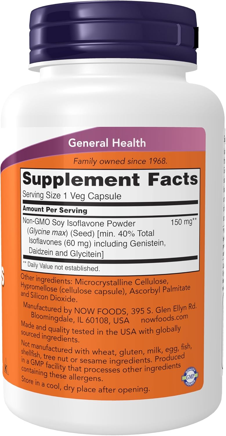NOW Foods Supplements, Soy Isoflavones, 60 mg (Plant Compounds Particularly Concentrated in Soybeans, like Genistein, Daidzein and Glycitein), 120 Veg Capsules